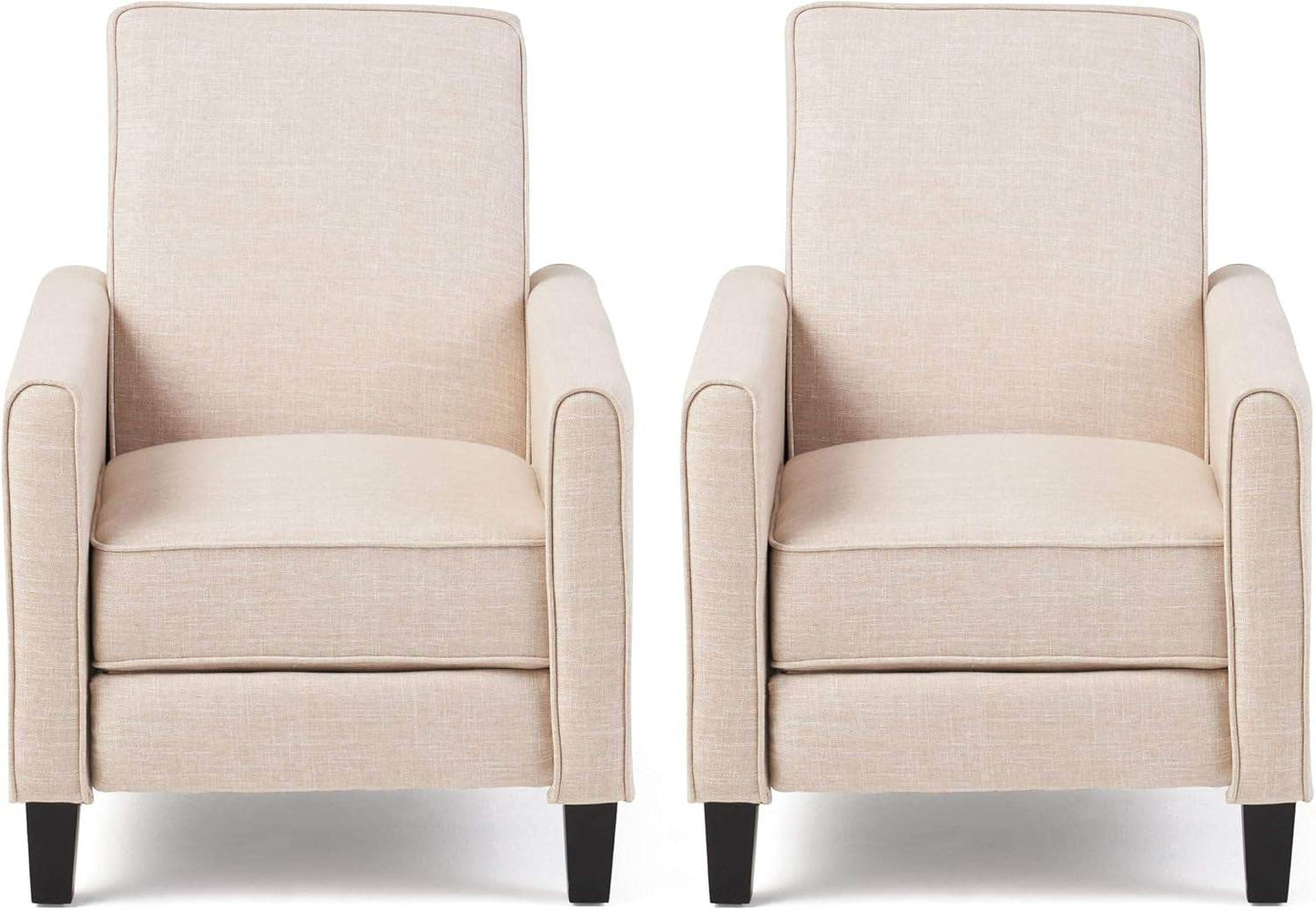 Emmie Fabric Recliner (Set of 2), Beige, Dark Brown - Loft&Timber