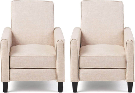 Emmie Fabric Recliner (Set of 2), Beige, Dark Brown - Loft&Timber