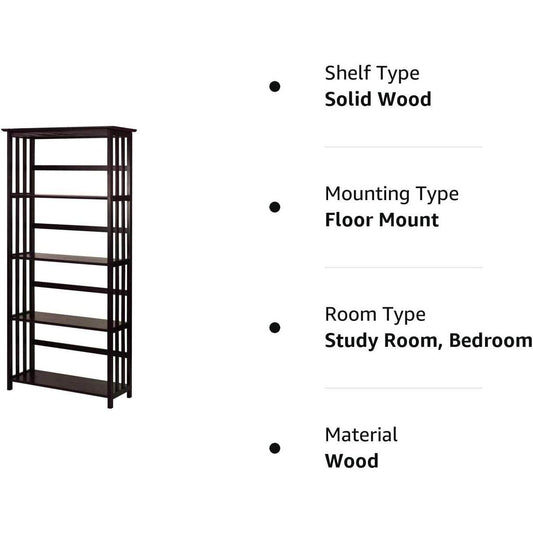 Espresso 5-Shelf Mission Bookcase - Loft&Timber