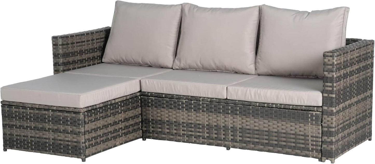 3 Pieces Patio Furniture Set All-Weather Outdoor Wicker Sectional Conversation Sofa Rattan Patio Sofa W/Cushion & Glass Table,Patio Conversation Set,Backyard Furniture for Porch (Light Gray) - Loft&Timber
