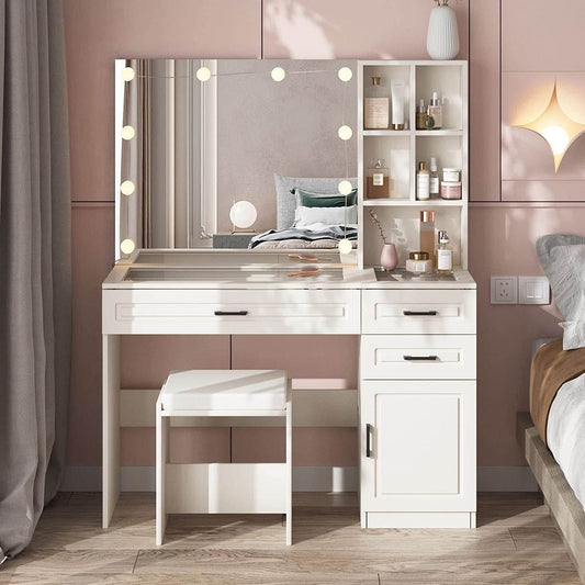 White Vanity Desk with Lighted Mirror - Loft&Timber