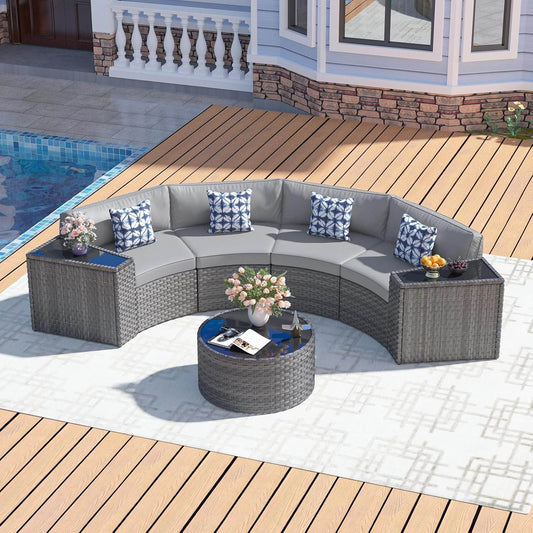 Half Moon Curved Outdoor Patio Furniture Set Grey - Loft&Timber