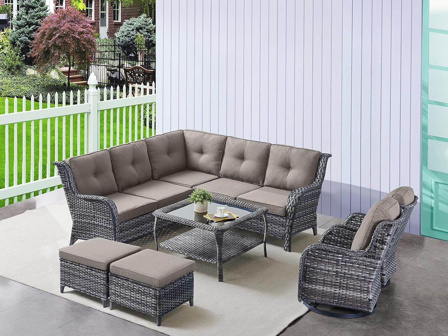 Eight Piece Outdoor Patio Furniture Set with Cushions - Loft&Timber