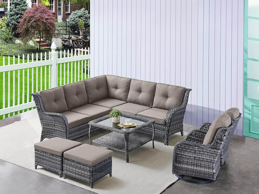Eight Piece Outdoor Patio Furniture Set with Cushions - Loft&Timber
