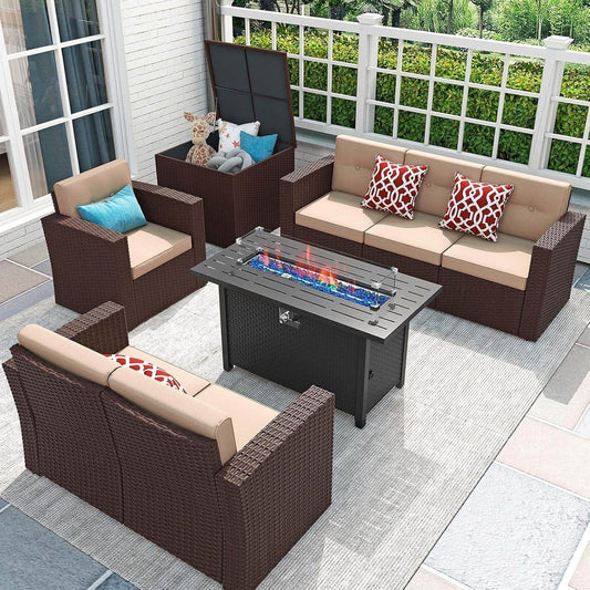 Outdoor Rattan Furniture Set with 45 Inch Fire Pit - Loft&Timber