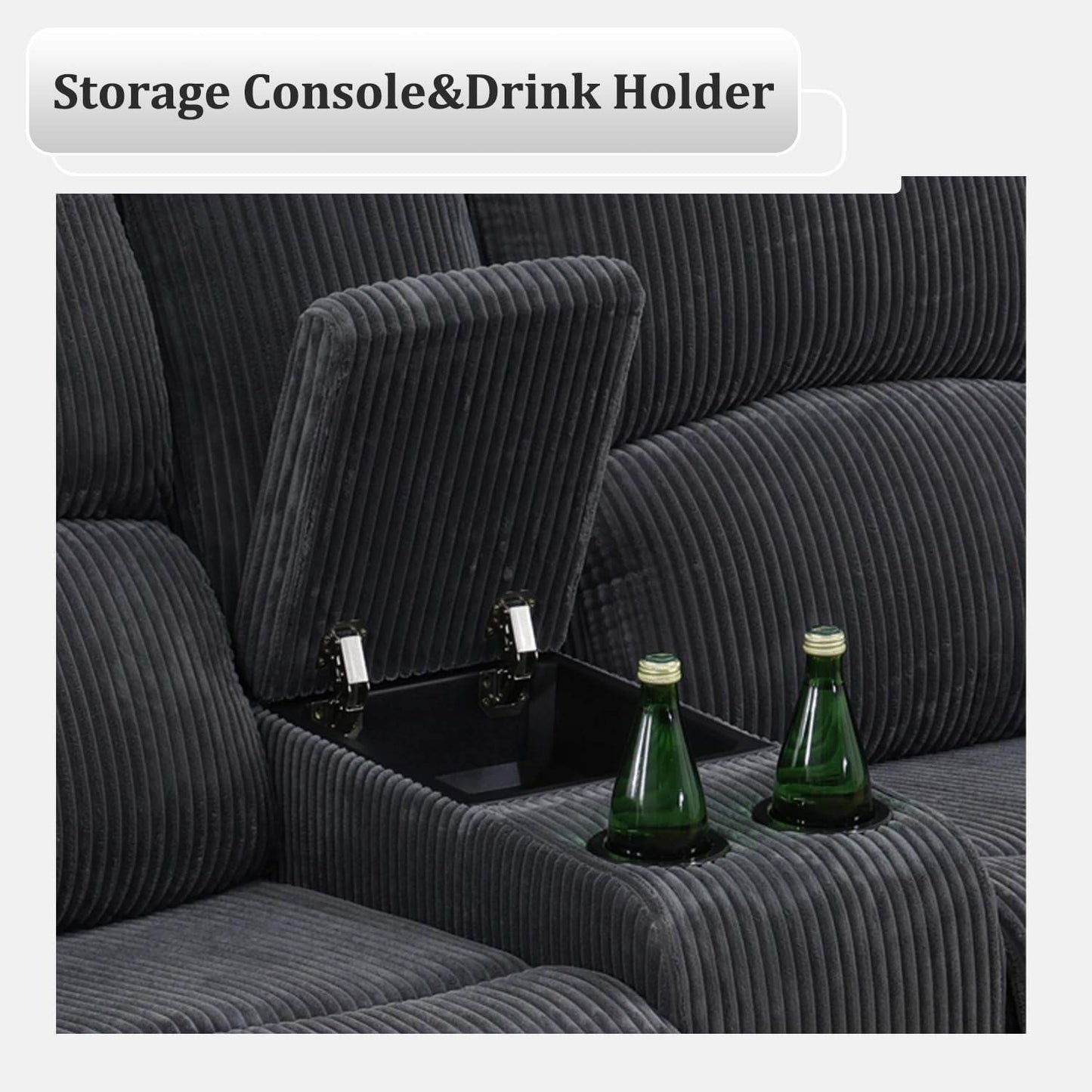 Recliner Sofa Set Living Room Furniture, Flannel Fabric Reclining Sofa Set, Recliner Couch Set with Cup Holders and Storage Console, Dark Grey - Loft&Timber