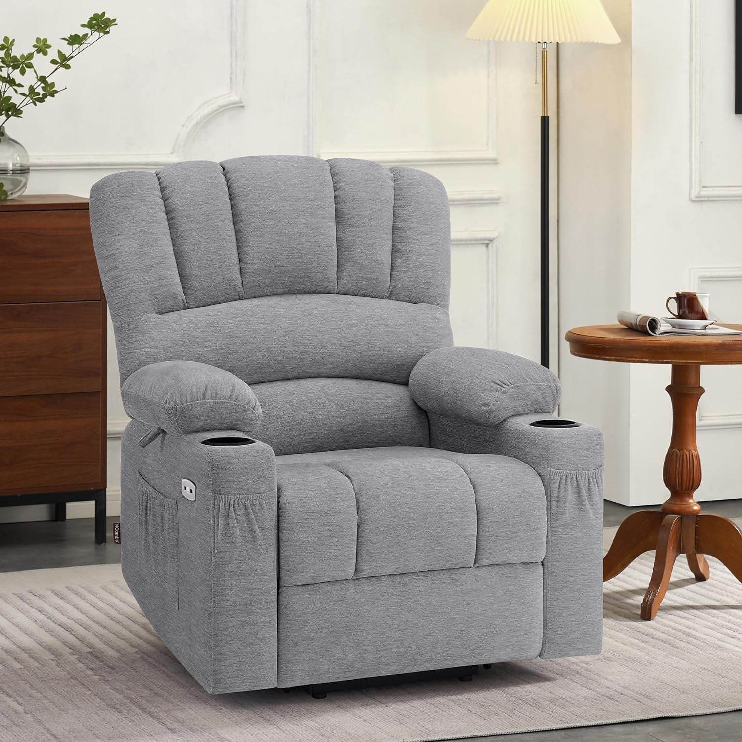 Power Lift Recliner Chair Sofa with Massage in Grey - Loft&Timber