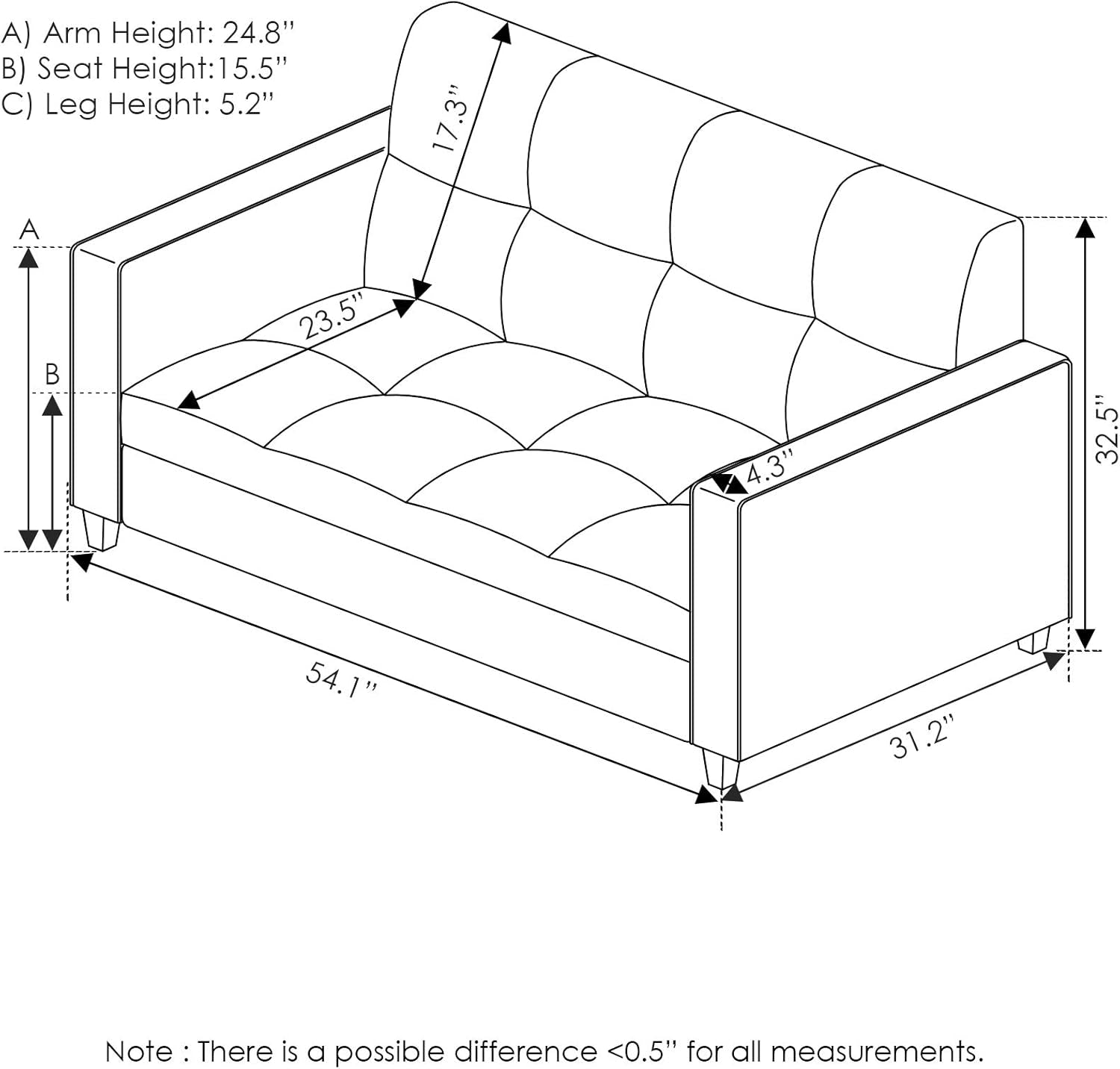 ufted Loveseat - Black Faux Leather-2