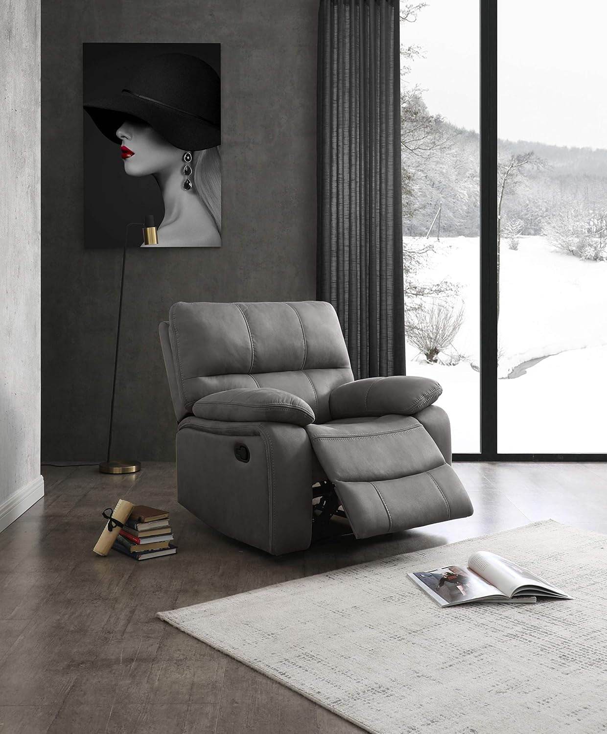 Microfiber Reclining Sofa Couch Set Living Room Set 8007 (Grey, Recliner) - Loft&Timber