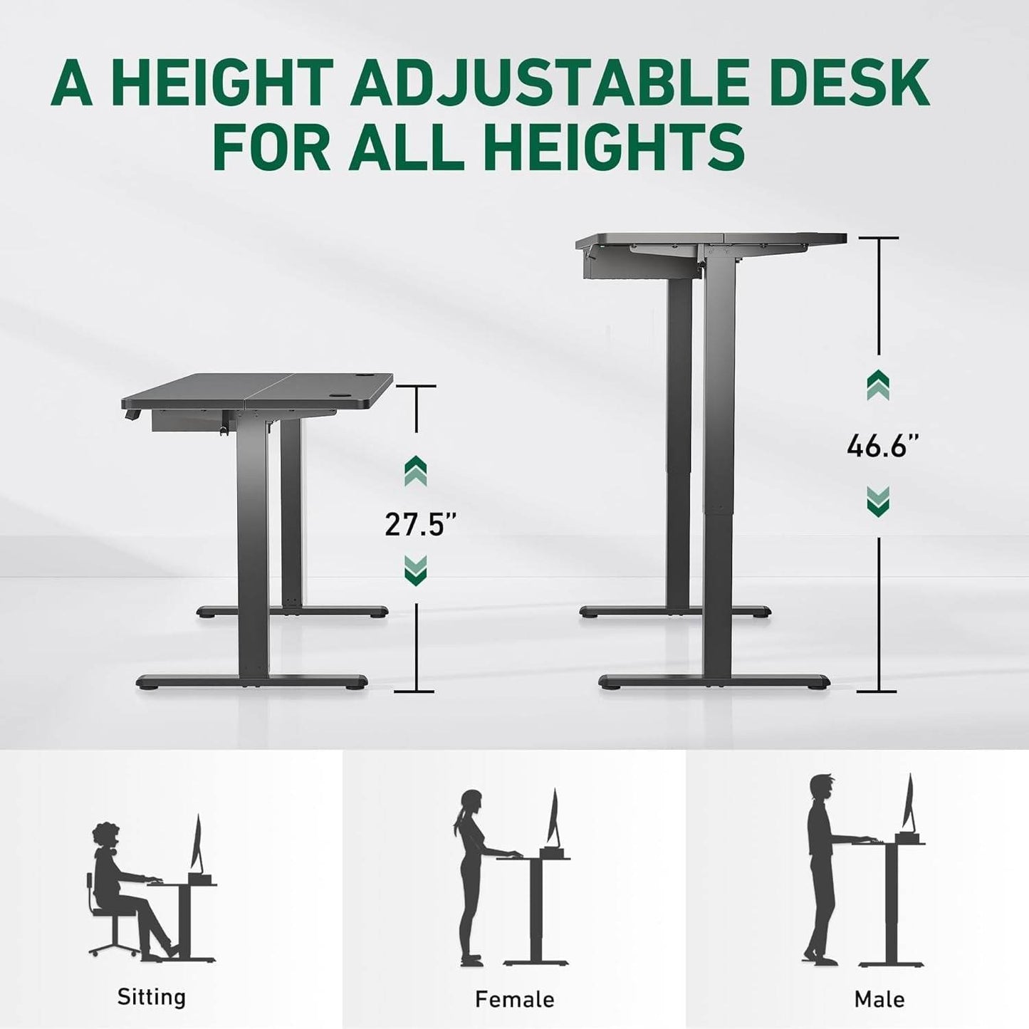 40 X 24 Inches Standing Desk with Drawer, Adjustable Height Electric Stand up Desk with Storage, Sit Stand Home Office Desk, Ergonomic Computer Desk, Black - Loft&Timber