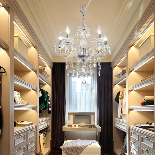 2PCS Plug-In 5 Light Crystal Hanging Pendant Lights Acrylic Chandelier with Clear Cord & On/Off Switch H19 D19.7 for Kitchen Island Girls' Room Dining Area Laundry Pavilion - Loft&Timber