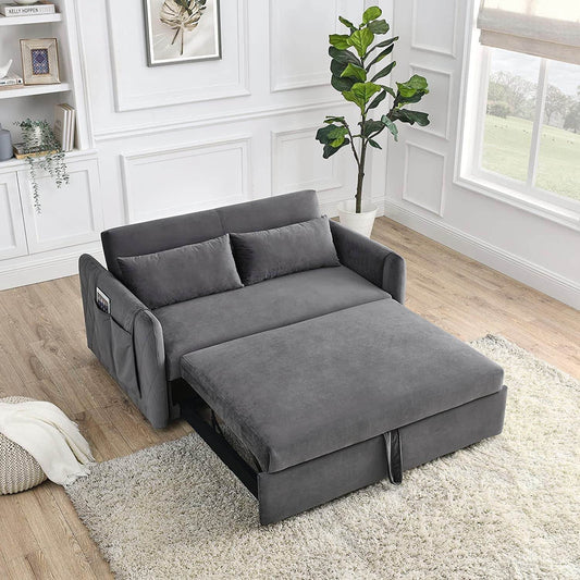 55″ Velvet Convertible Sofa Bed with Adjustable Backrest - Loft&Timber
