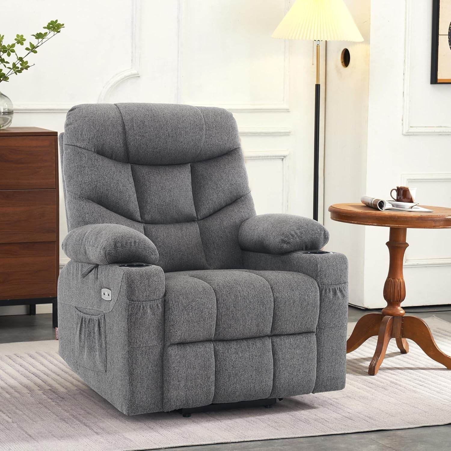 Power Lift Recliner Chair with Extended Footrest (Dark Gray, Medium-Regular) - Loft&Timber