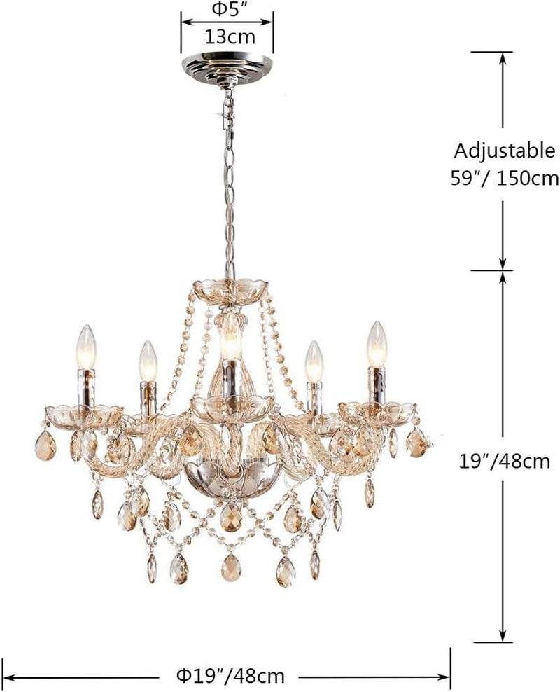Champagne Crystal Chandelier 5 Light Modern Bedroom - Loft&Timber