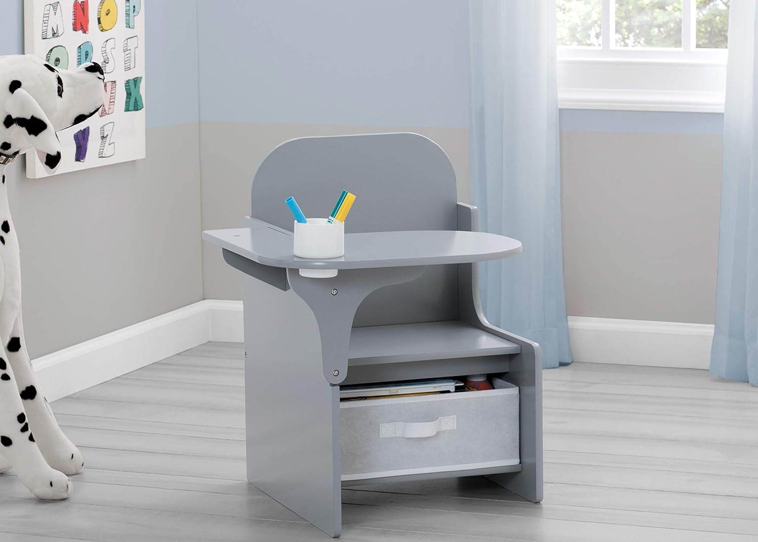 Mysize Chair Desk with Storage Bin, Grey - Loft&Timber