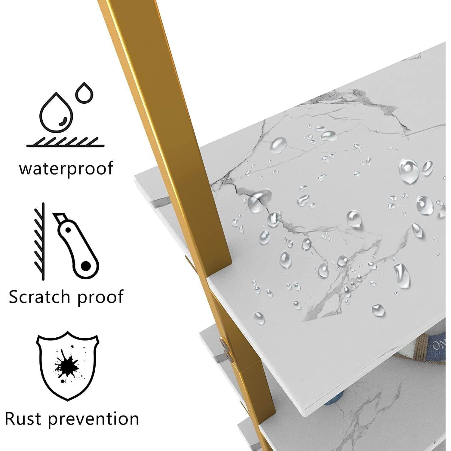 Marble White 6-Tier Ladder Shelf Bookcase - Loft&Timber