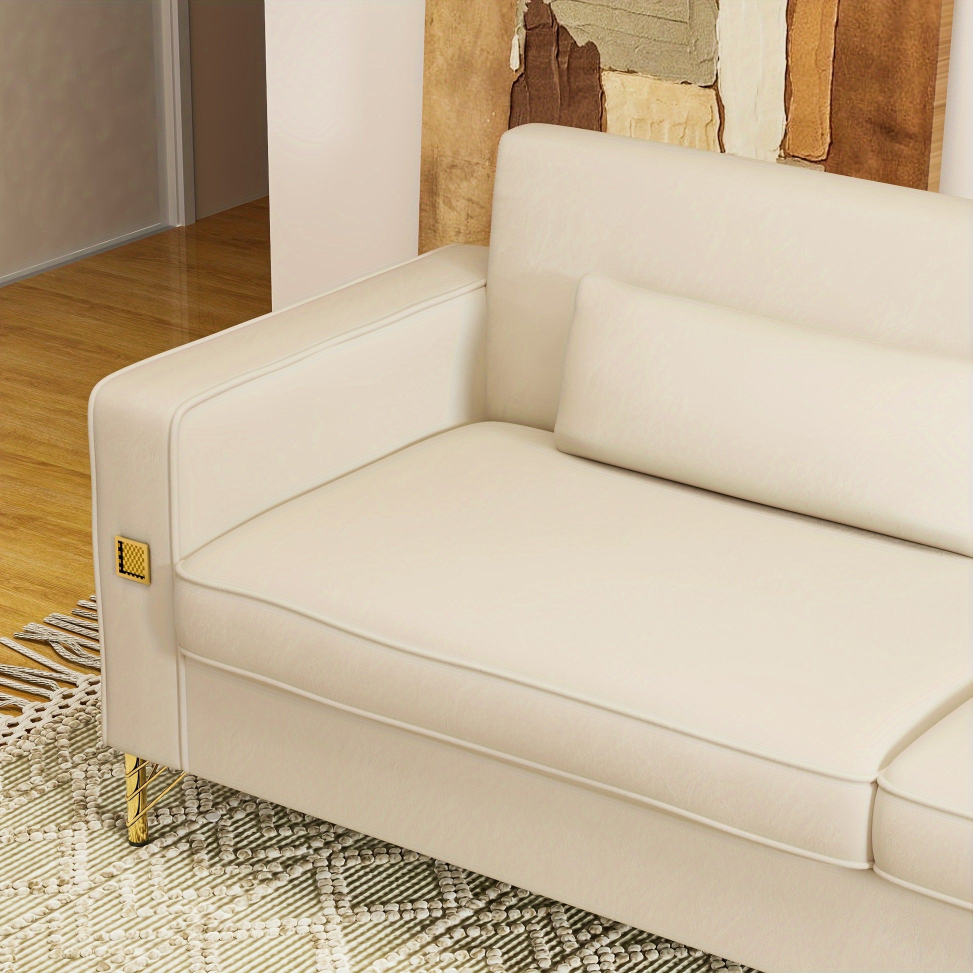 1pc 85.63" Loveseat Sofa, Mid Century Decor with Square Armrests Couches with 2 Pillows - Loft&Timber