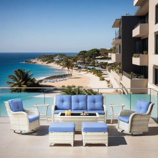 Outdoor Wicker Furniture Set with Swivel Rocker Chairs - Loft&Timber