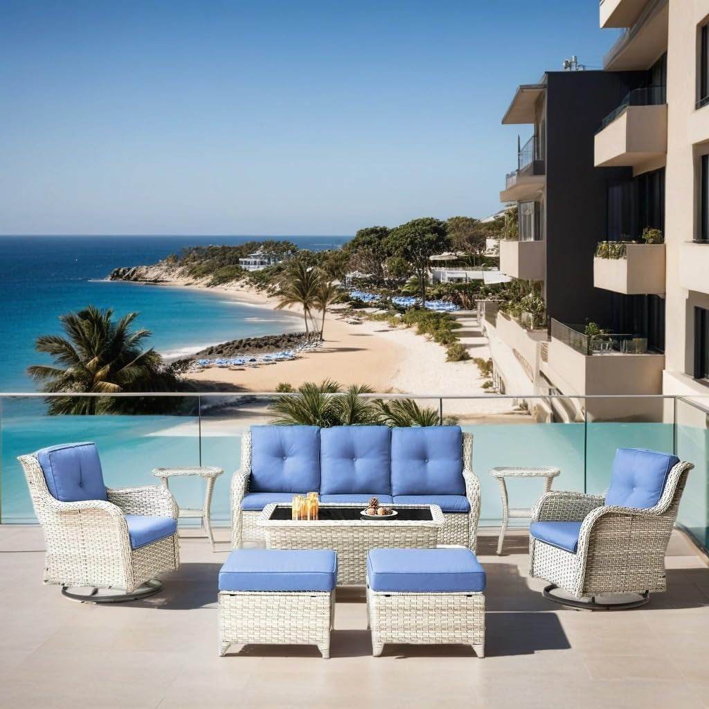 Outdoor Wicker Furniture Set with Swivel Rocker Chairs - Loft&Timber