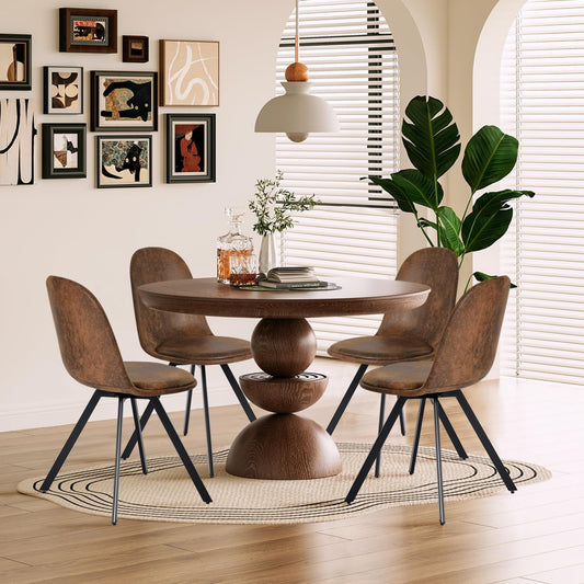 Swivel Dining Chairs Set of 4, Dining Room Chairs Suede Fabric Mid Back Armelss with Padded Rotated Seat Cushion and Metal Legs, Brown-1