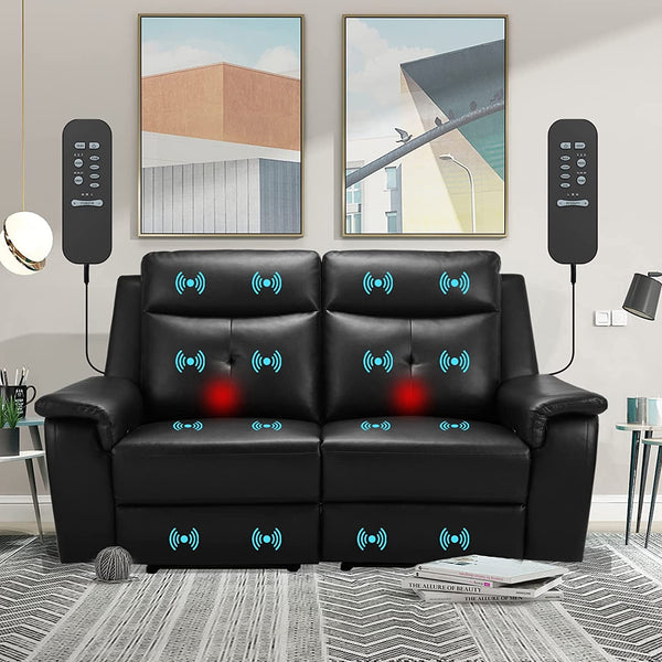 2 Seater Recliner Sofa - Double Reclining Loveseat with Massage & Heating - PU Leather Manual Home Theater Seating Manual Recliner Motion Living Room Chair-0