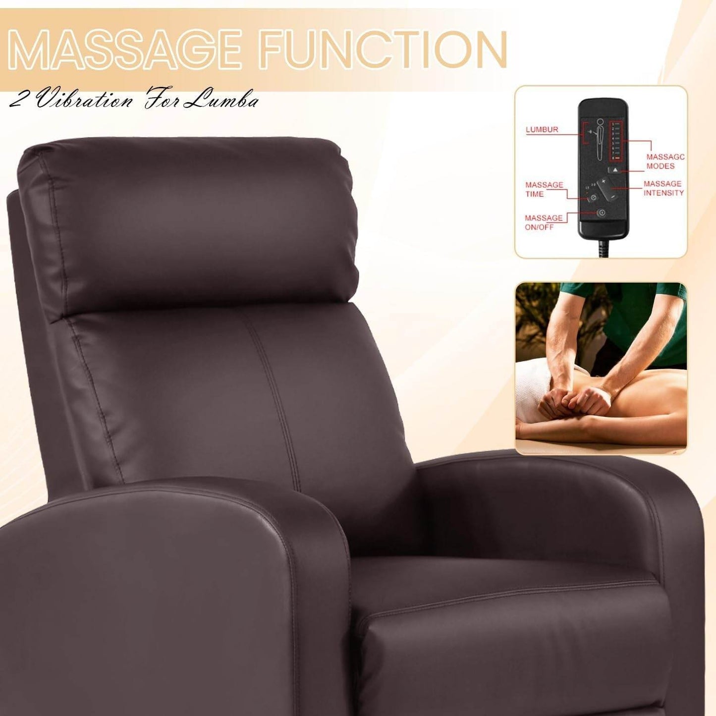 Recliner Chair Breathable Padded PU Leather Massage Single Sofa Recliners for Small Recliner Chair with Footrest Home Theater Seating for Bedroom Living Room,Brown - Loft&Timber