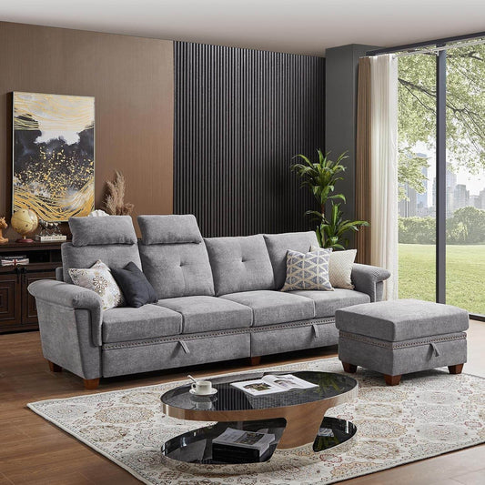 Light Grey Microfiber Sectional Sofa with Storage - Loft&Timber