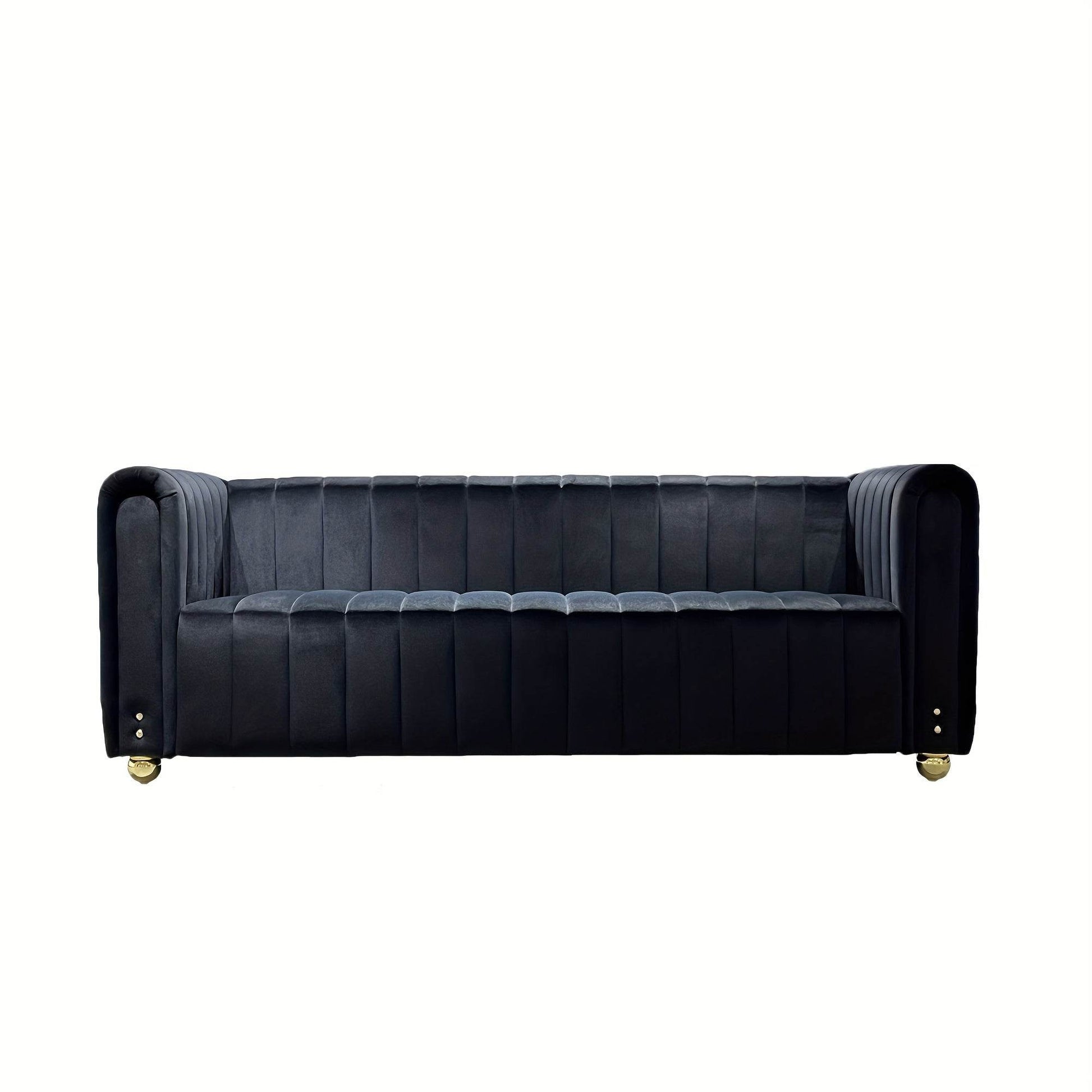 2-Piece Black Velvet Sofa Set With Golden Metal Legs - Loft&Timber