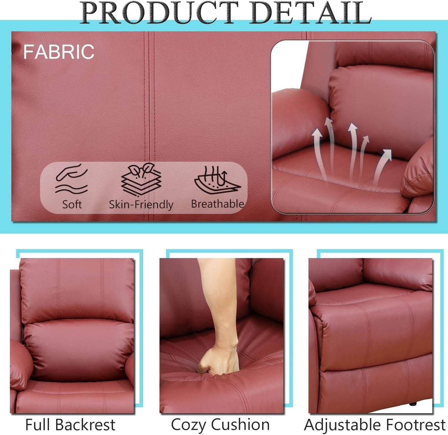 Leather Recliner Sofa Set, Red (Sofa Set 3 Pieces) - Loft&Timber