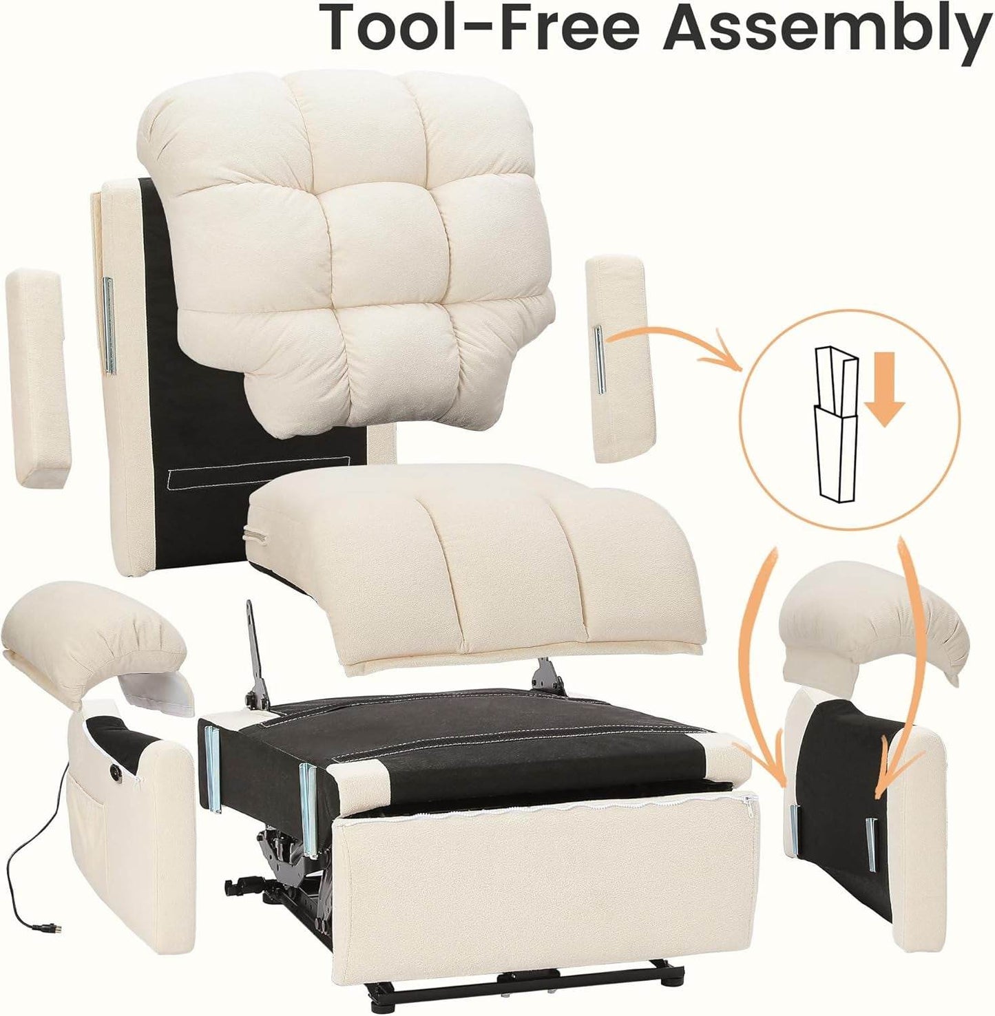2024 New Power Recliner Chair for Adults, Adjustable Electric Recliner Power Recliner, USB Port, Ultra-Comfy Teddy Fleece Recliner for Living Room, Tool-Less Assembly Single Sofa, Beige White - Loft&Timber