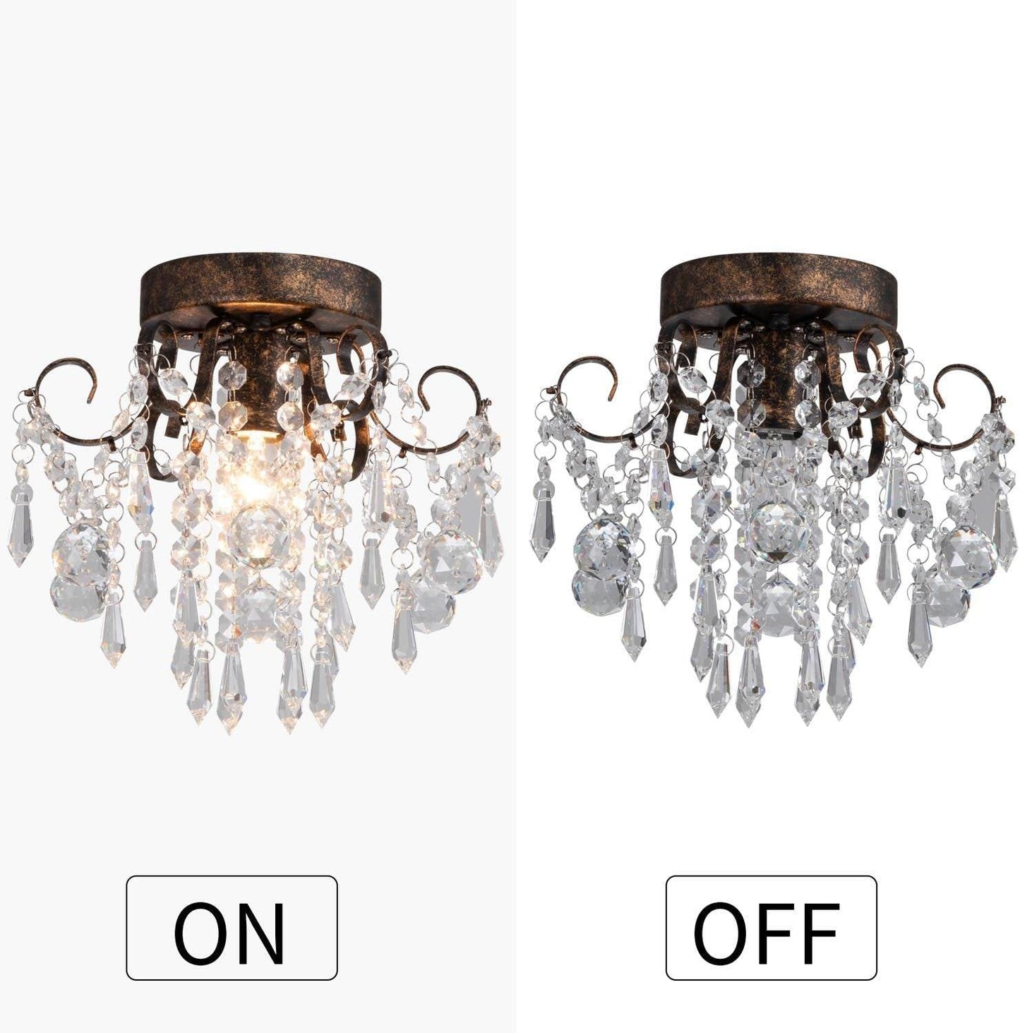 Small Crystal Ceiling Light Fixture Flush Mount,Black Ceiling Lights Modern Chandelier,Bedroom Hallway Closet Light Fixture Ceiling,Dia9.5 1 Light. - Loft&Timber