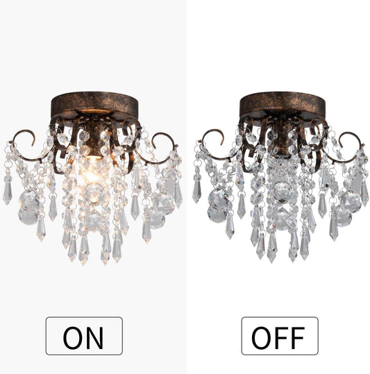 Small Crystal Ceiling Light Fixture Flush Mount,Black Ceiling Lights Modern Chandelier,Bedroom Hallway Closet Light Fixture Ceiling,Dia9.5 1 Light. - Loft&Timber