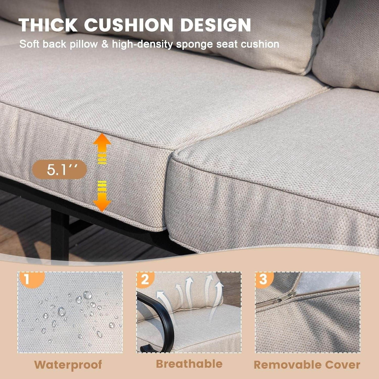 Five Piece Outdoor Patio Furniture Set with Cushions - Loft&Timber