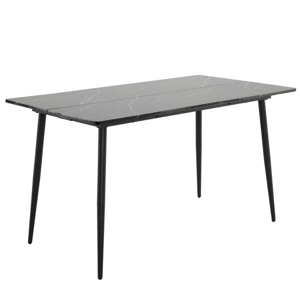 Rectangular table with arc MDF Black tabletop splicing PVC marble surface 140*76*76cm - Loft&Timber