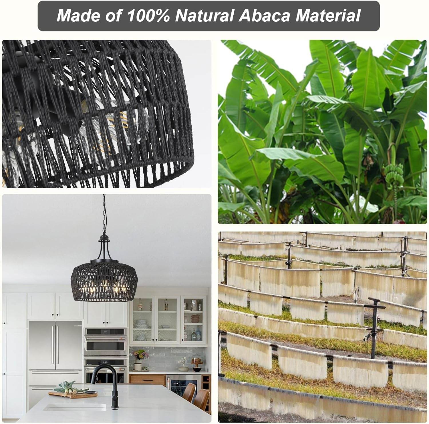 5-Light Black Rattan Chandelier Farmhouse Dining Room - Loft&Timber