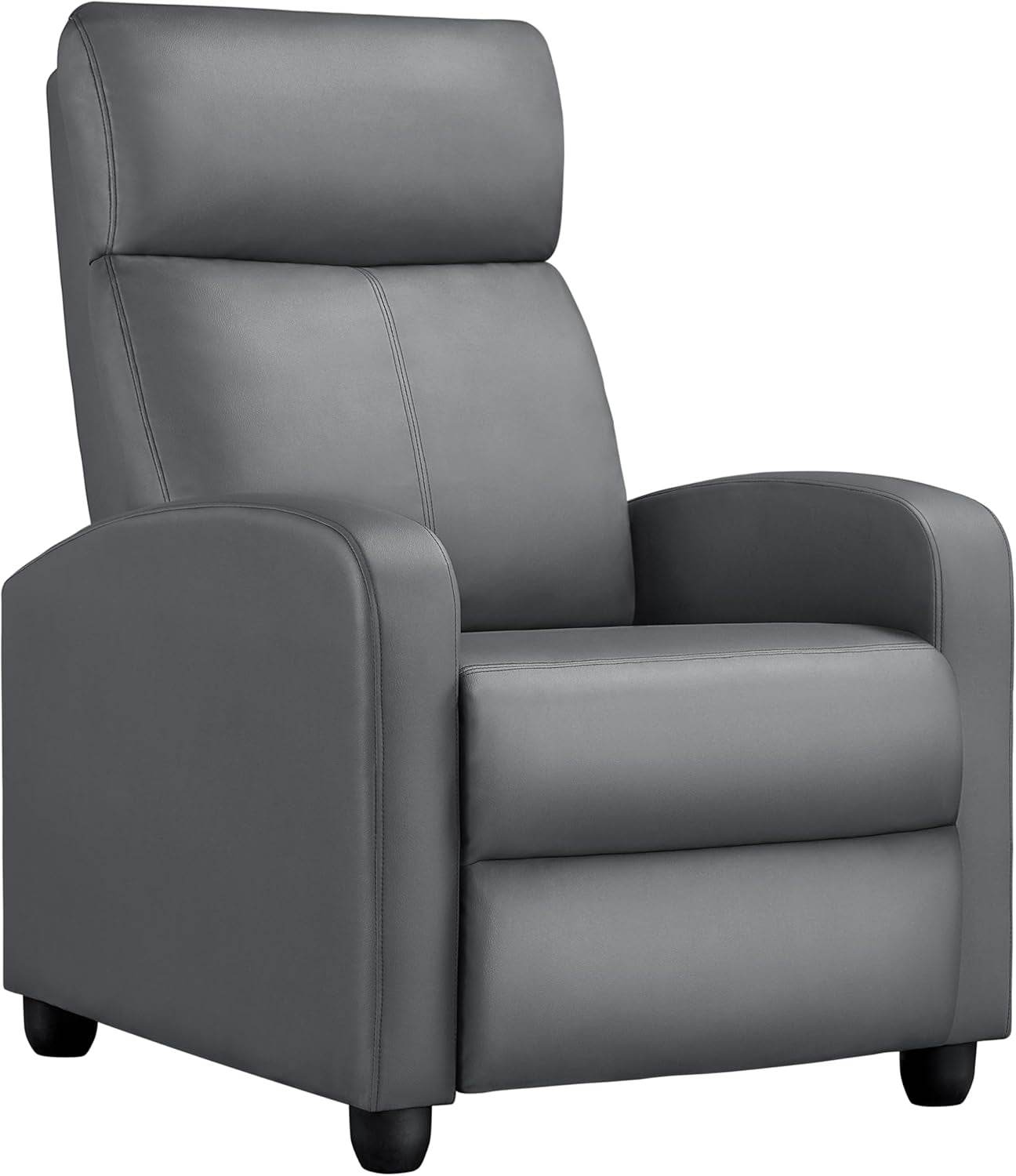 Recliner Chair PU Leather Recliner Sofa with Lumbar Support Overstuffed High-Density Sponge Push Silver Gray Recliner - Loft&Timber