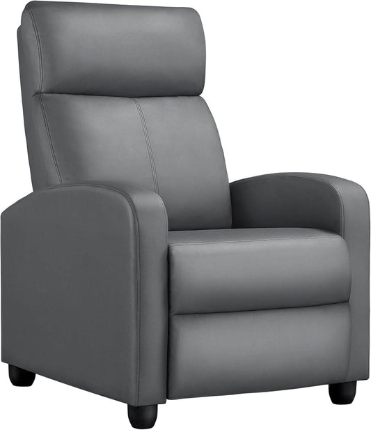Recliner Chair PU Leather Recliner Sofa with Lumbar Support Overstuffed High-Density Sponge Push Silver Gray Recliner - Loft&Timber