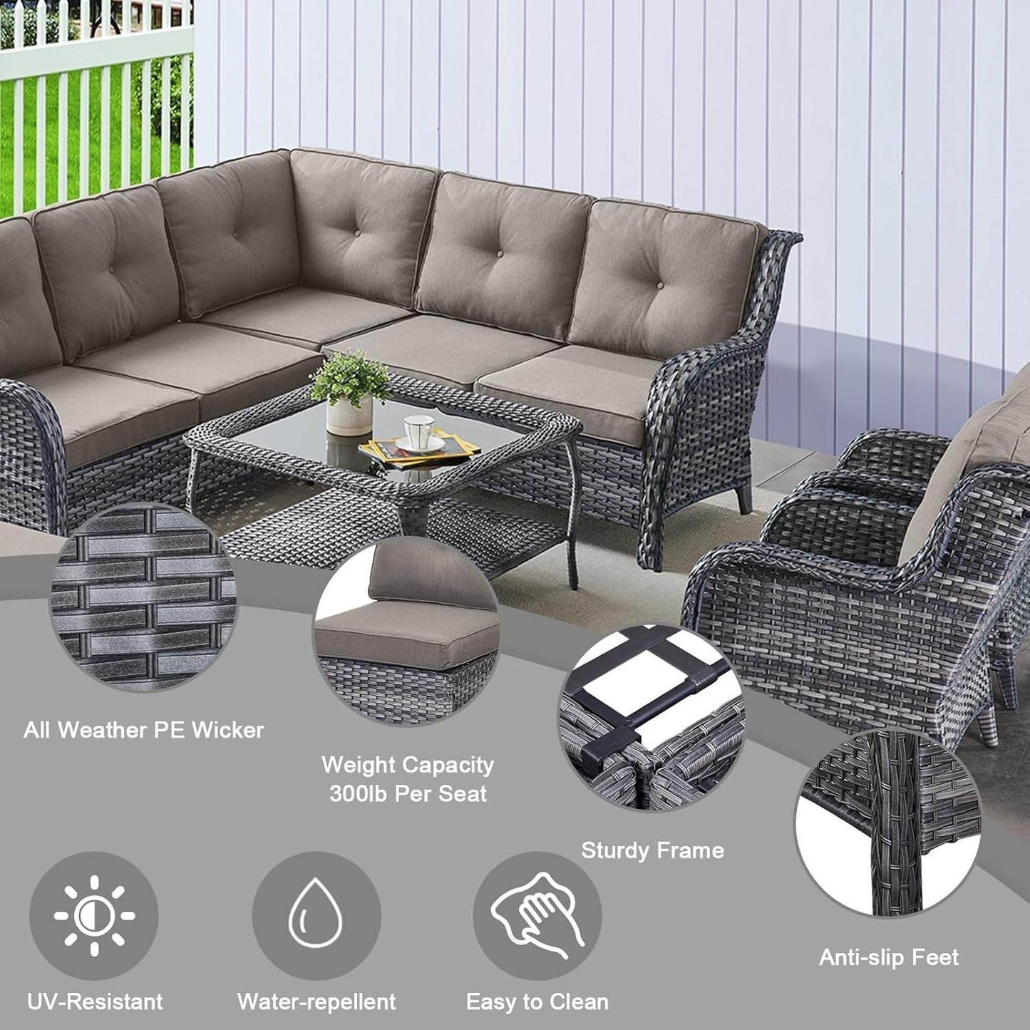 Eight Piece Outdoor Patio Furniture Set with Cushions - Loft&Timber