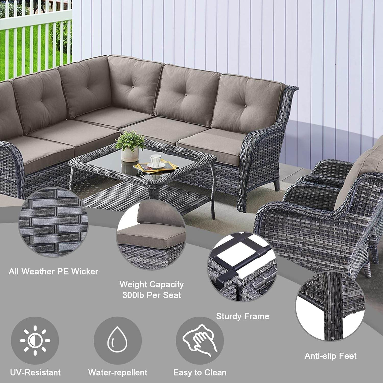 Eight Piece Outdoor Patio Furniture Set with Cushions - Loft&Timber