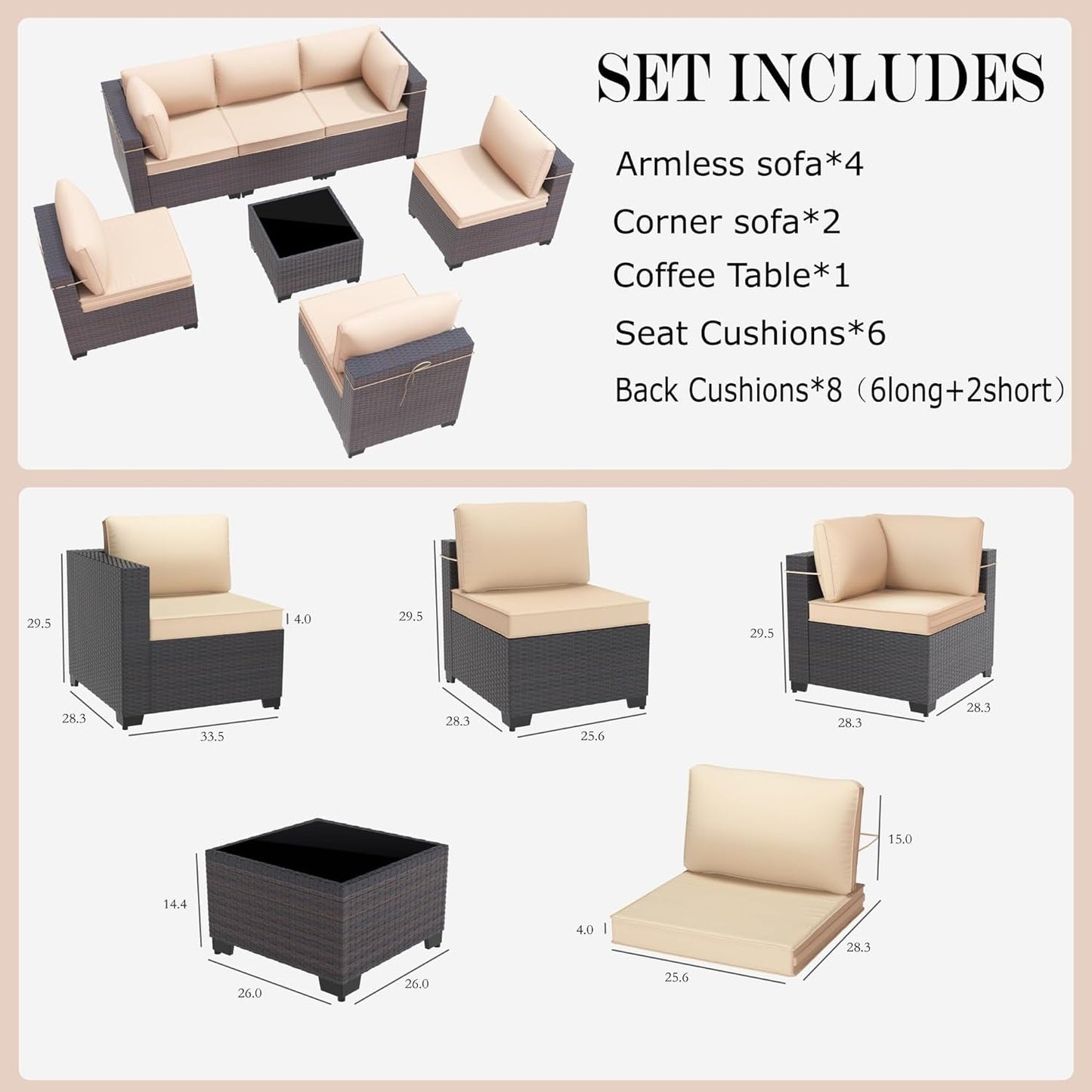 7-Piece Outdoor Patio Furniture Set with Waterproof Cushions-1