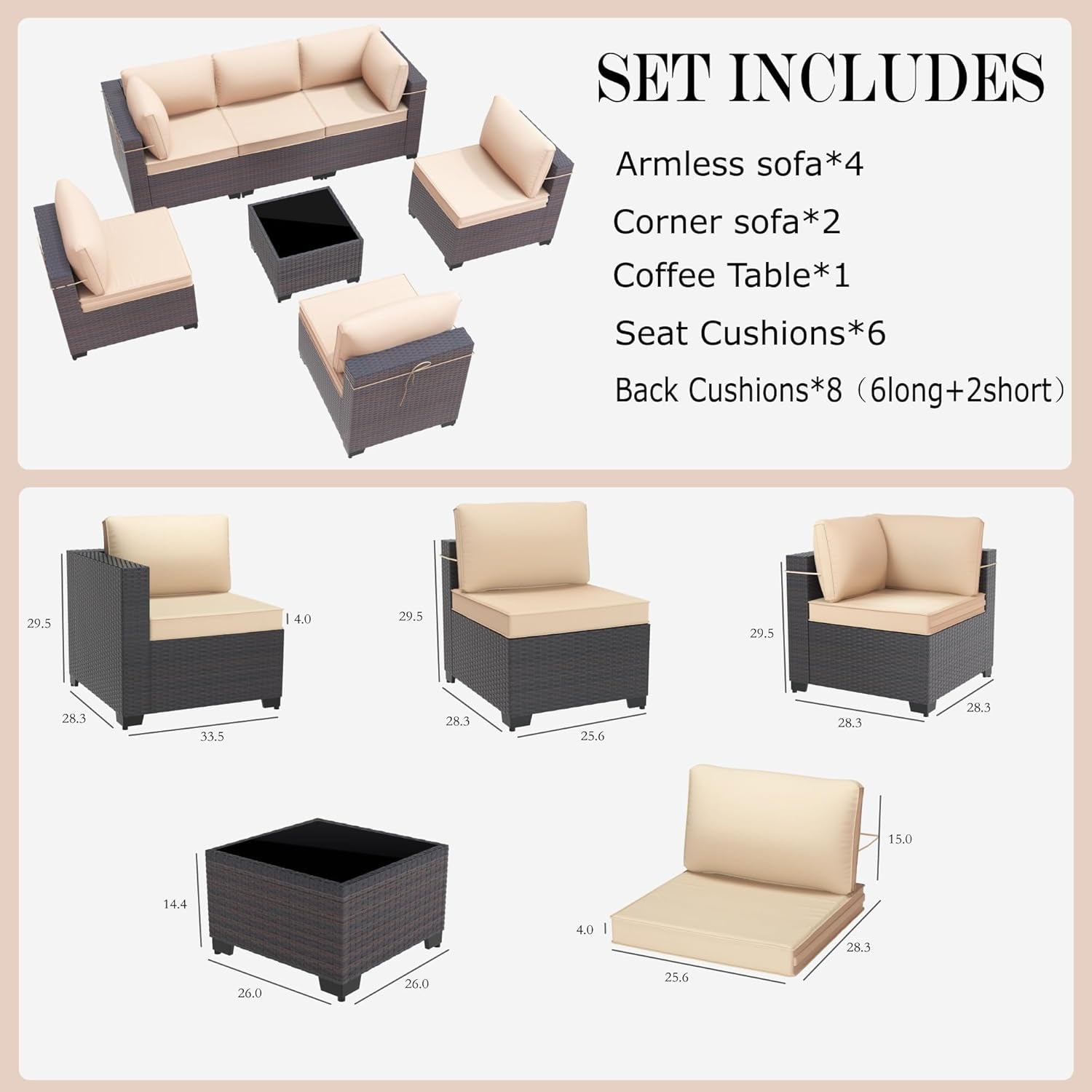 7-Piece Outdoor Patio Furniture Set with Waterproof Cushions-1