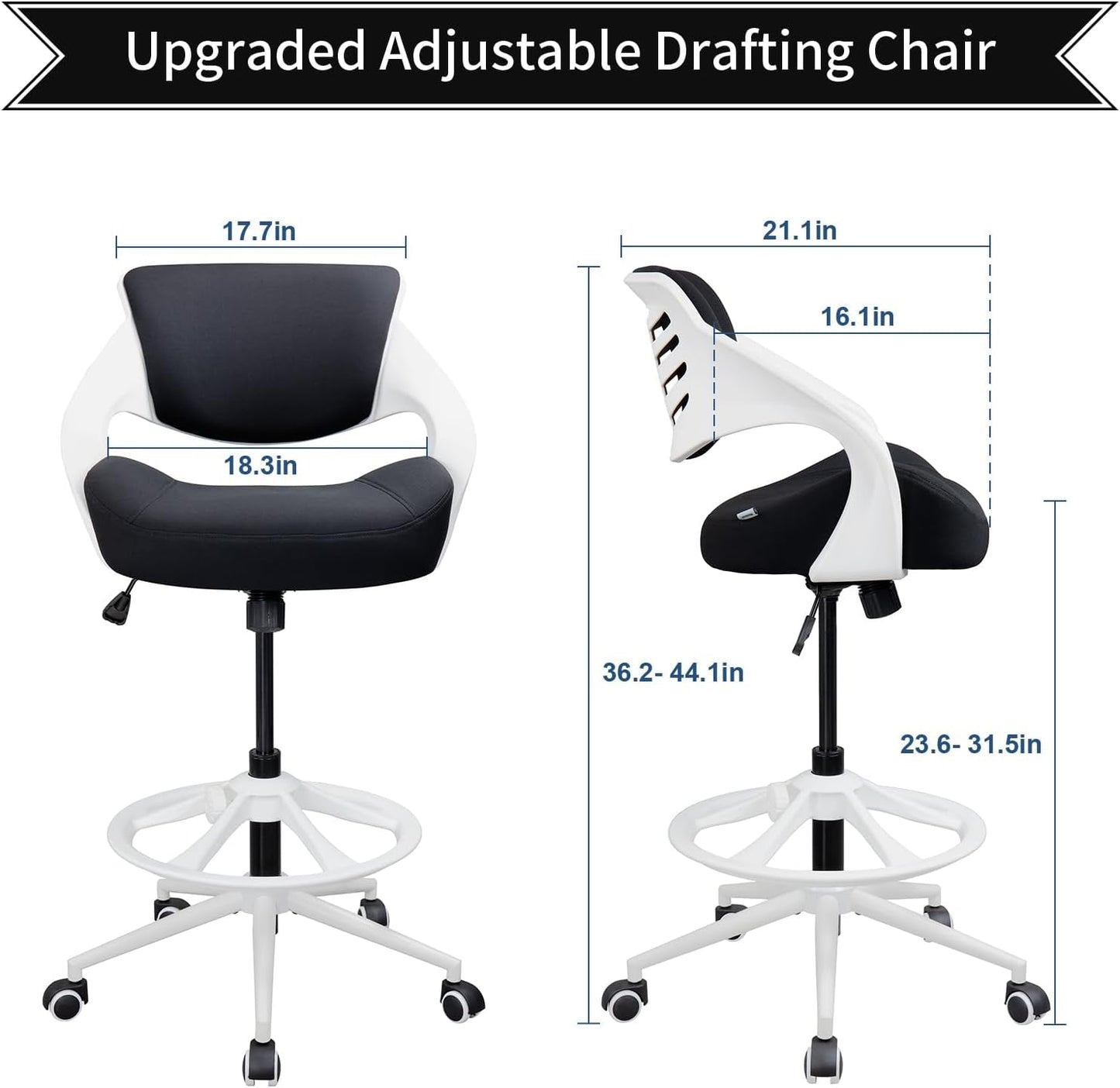 Ergonomic Drafting Chair,Standing Computer Desk Chair,Foot Ring,Lumbar Support,Swivel Task Chair -Black-1