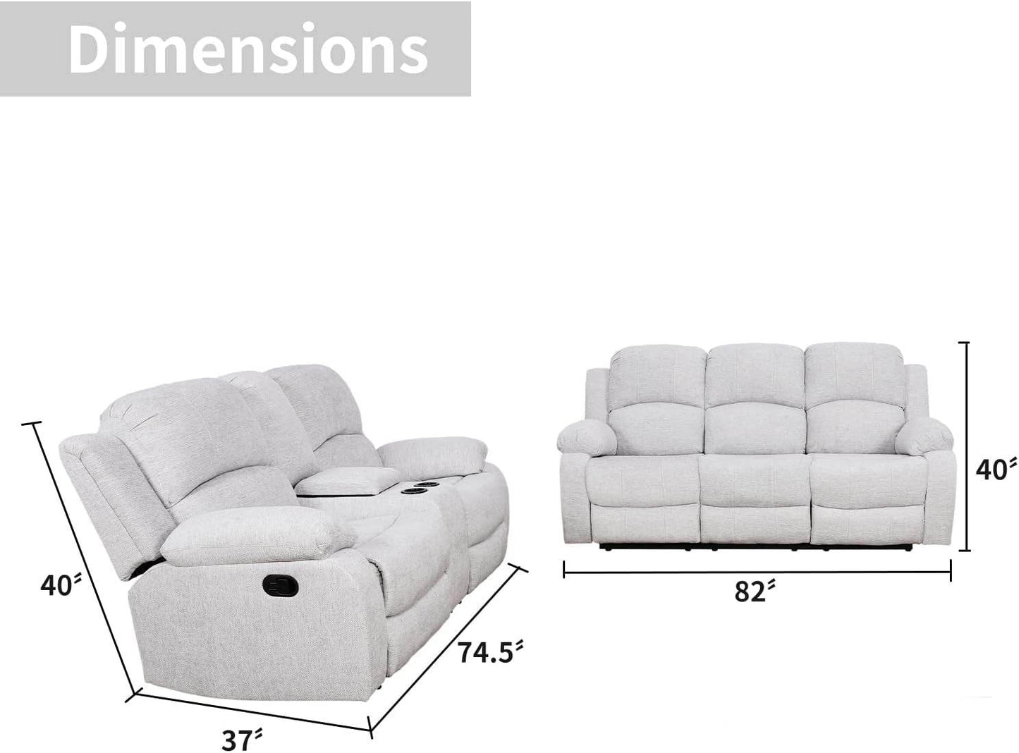 Recliner Sofa Set/Grey Linen - Loft&Timber