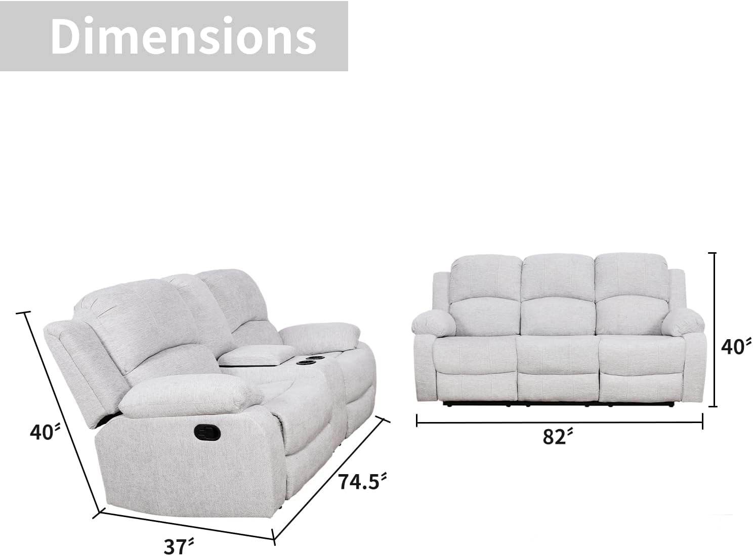 Recliner Sofa Set/Grey Linen - Loft&Timber