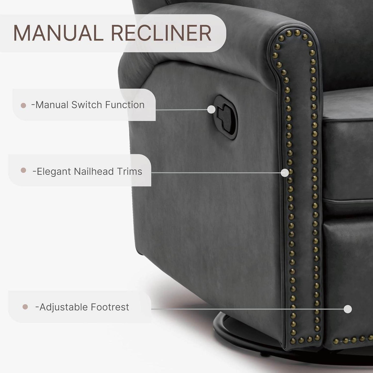 Large Leather Recliner Chair Faux Swivel Rocker - Loft&Timber