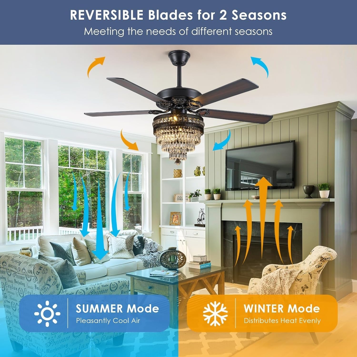 Crystal Ceiling Fan Fandelier with Lights - Modern Outdoor Fans with Remote Control,Noiseless AC Motor, Retro/Farmhouse Lighting, Dining Room, Living Room (52" - Loft&Timber