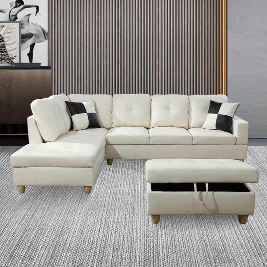 Ponliving Furniture Modern L-Shaped Leather Sectional Sofa Left Hand Facing (White) - Loft&Timber