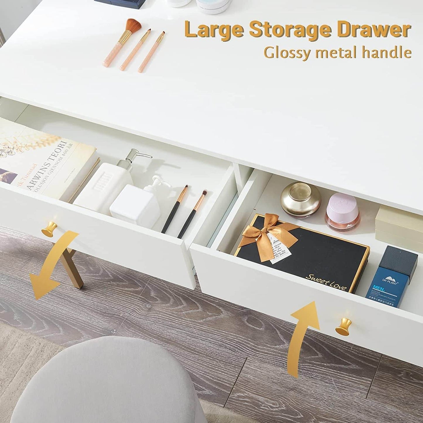Vanity Desk with Drawers - White and Gold - Loft&Timber