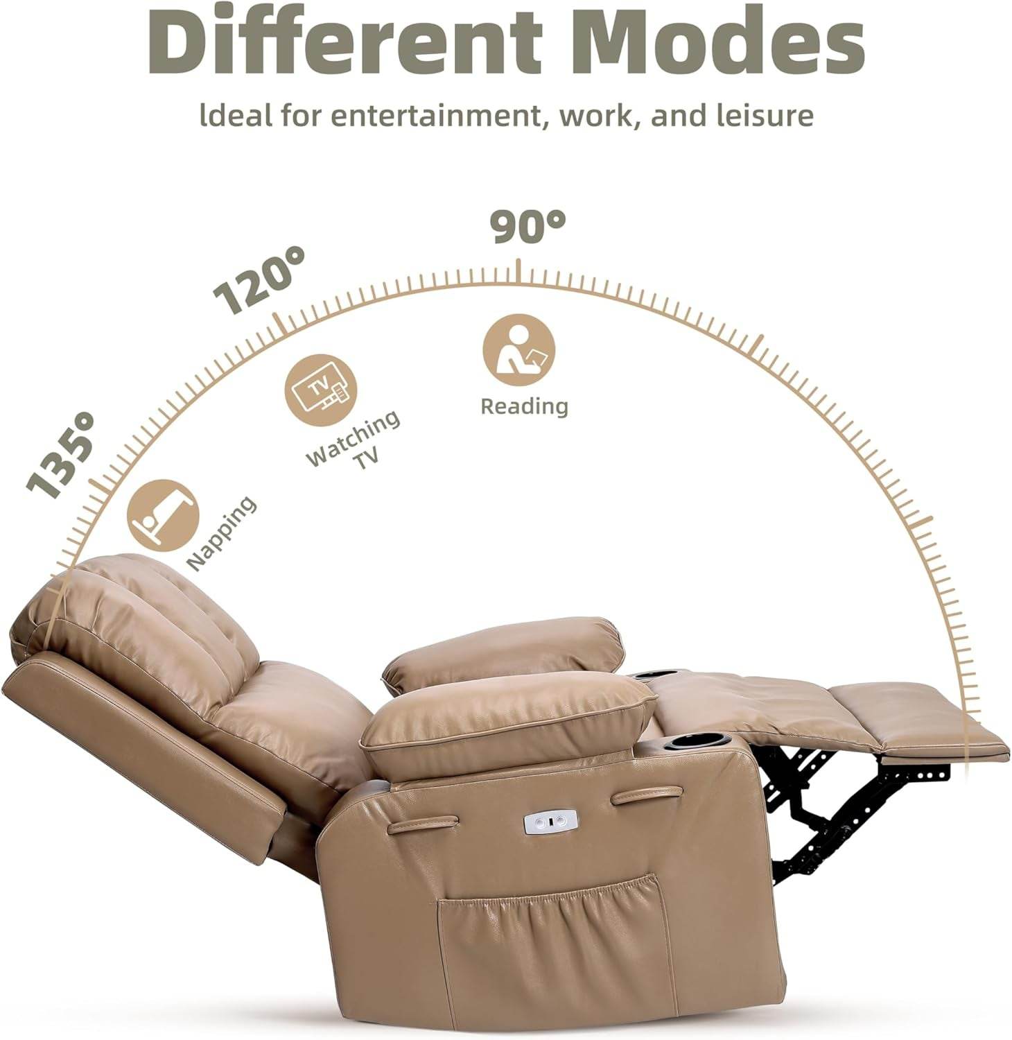 Oversized Electric Recliner Chair - 360° Rocker Swivel Recliner with Heat and Massage, PU Leather Large Recliner for Adults, Comfortable Lazy with 1.5X Sponge Filling for Living Room - Loft&Timber