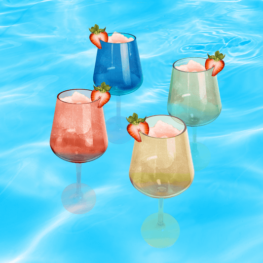 Floating Wine Glasses for Pool (18 Oz | Set of 8) That Float | Shatterproof Poolside Wine Glasses | Beach Cups Glass | Outdoor Tritan Plastic Wine Glasses with Stem, Plastic Glassware DISHWASHER SAFE - Loft&Timber